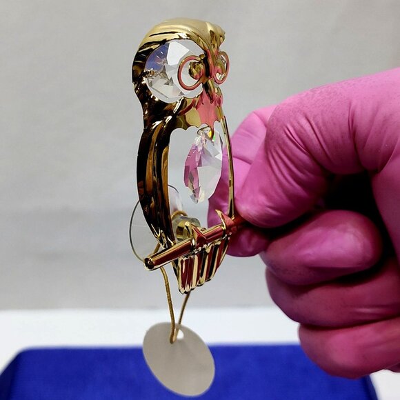 Crystal Delight 24K Gold Plated Owl Suncatcher Austrian Crystals Suction Cup VTG - Picture 4 of 8